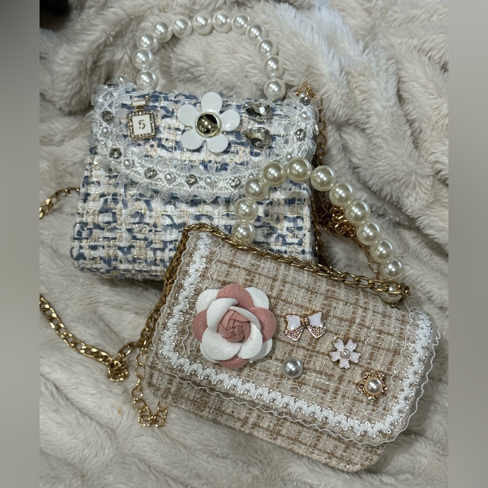 *Bundle Deal" Chic Tweed Mini Bags with Pearl Handles/ chain crossbody NEW
